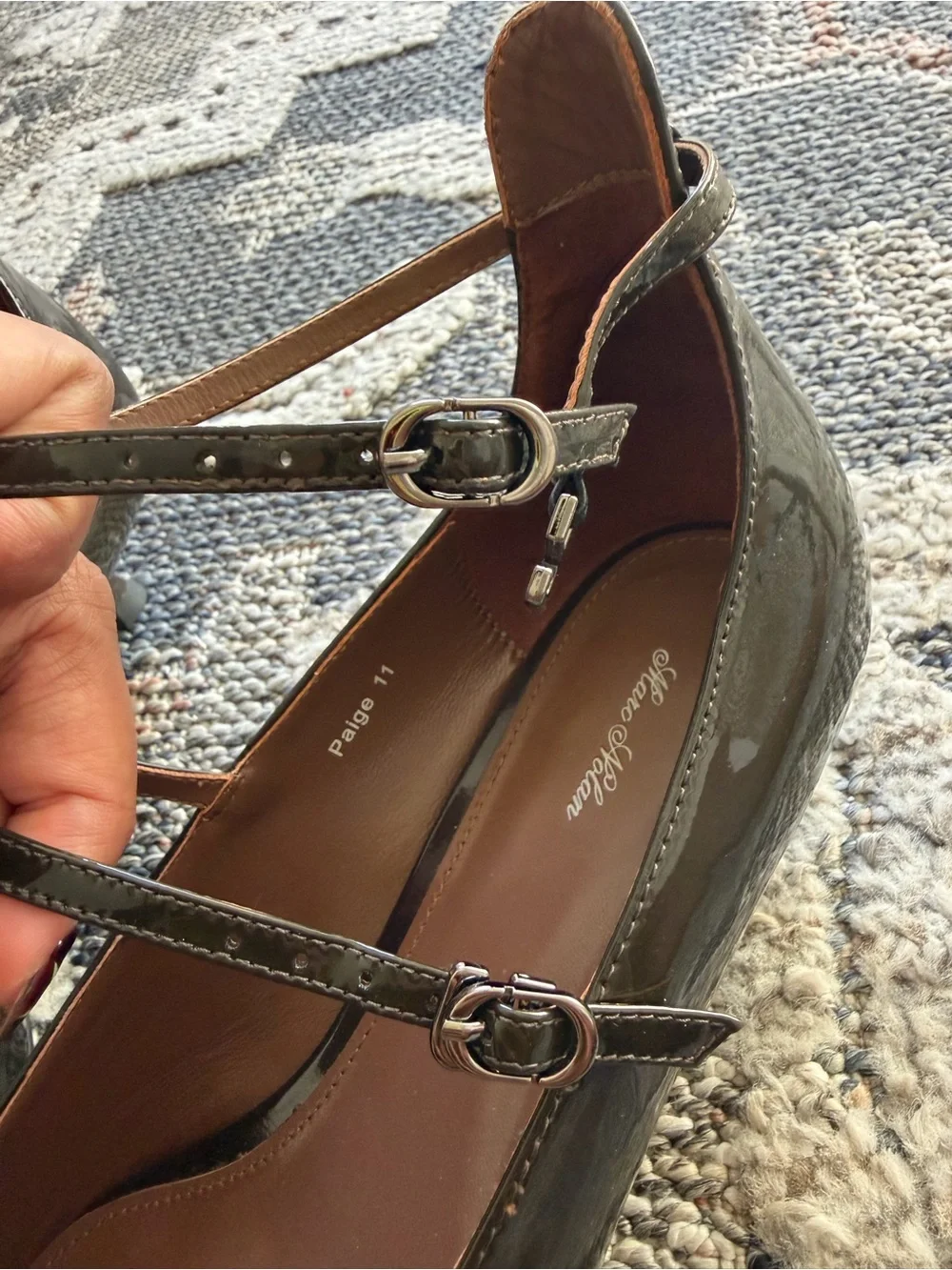 Marc Nolan Pointed Patent Mary Jane Flats in Dark Brown